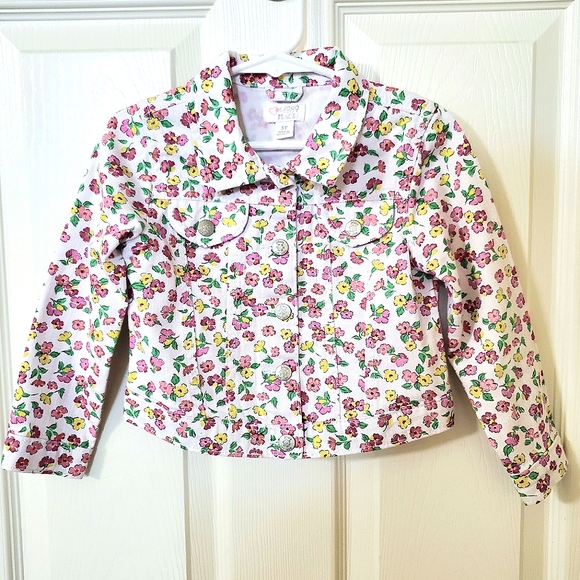 The Children's Place Other - Children's Place White Denim Floral Snap Button Jacket Toddler Girls 3T